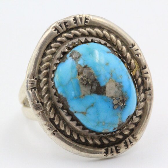 D WHITEGOAT MORENCI PYRITE TURQUOISE STERLING RING SZ 7 - Picture 6 of 10